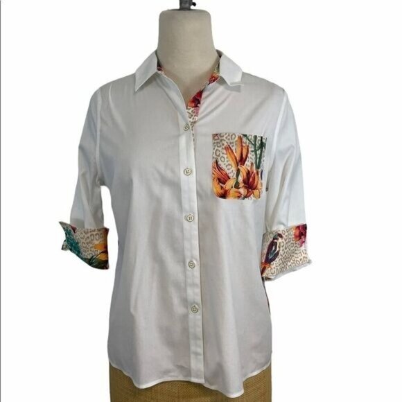 Chico's Tropical Pleat Back Shirt Top 0 Small NWT - Picture 4 of 8